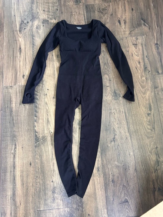 Pants - Black Long Sleeve Ribbed Jumpsuit
